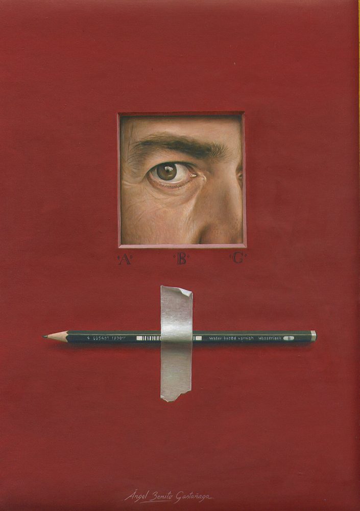el ojo del pintor asomando a través de un cuadro